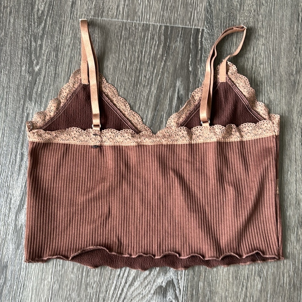 SzM H&M Divided Brown/Mocha Lace Ribbed Cami VGUC - Picture 2 of 4
